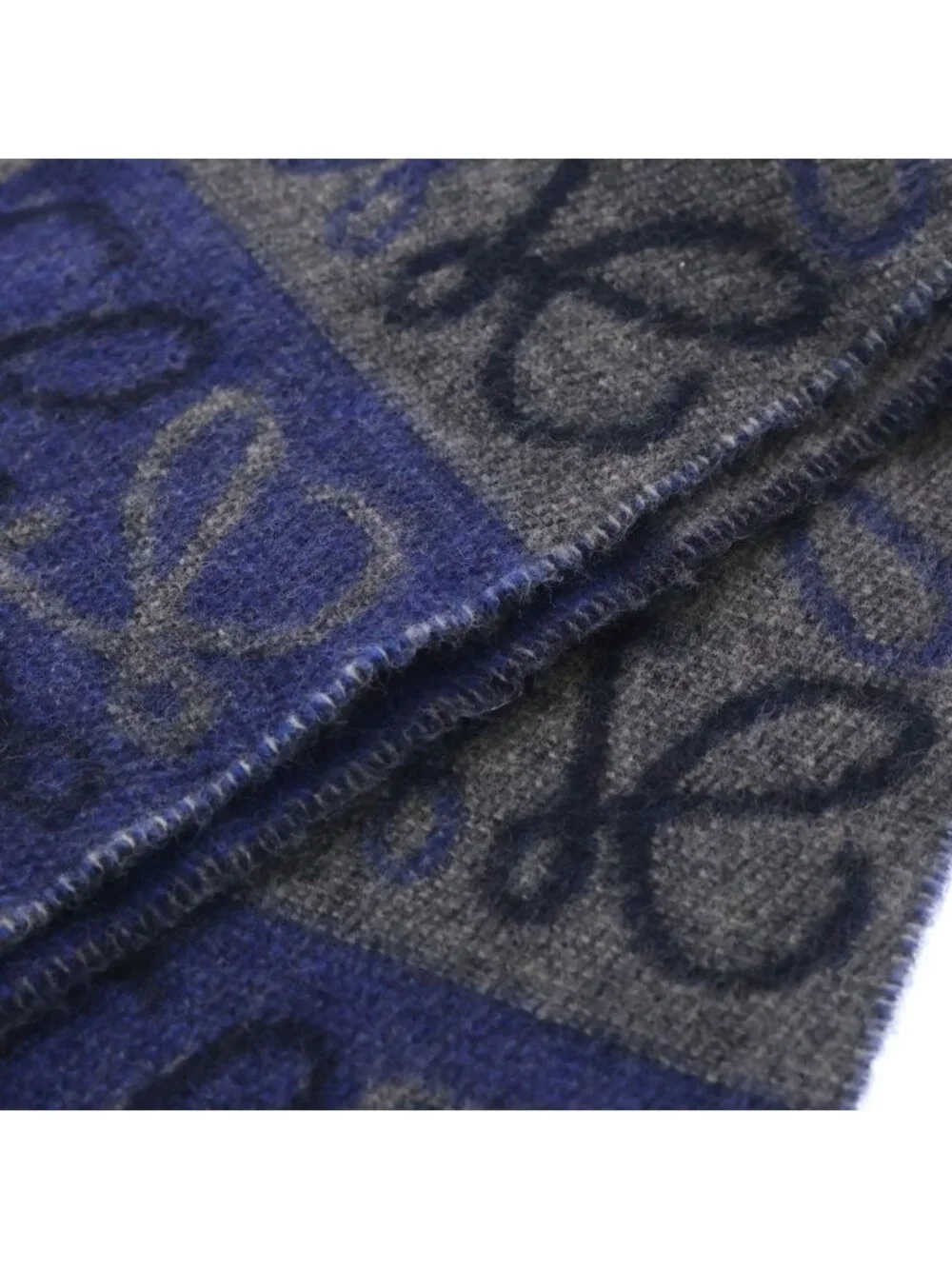 Loewe Anagram Logo Shawl Scarf Wool Cashmere Blue Gray